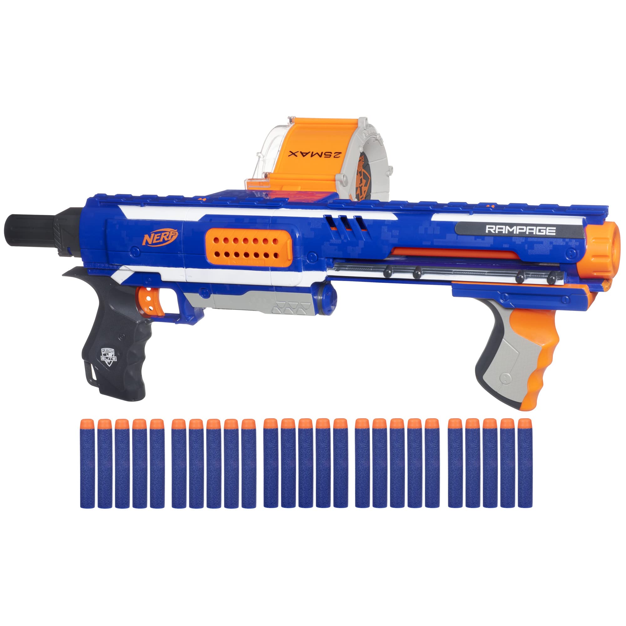 Buy now NERF Rampage N-Strike Elite Toy Blaster with 25 Dart Drum Slam Fire for Kids, Teens, & Adults (Amazon Exclusive) at indiglob india
