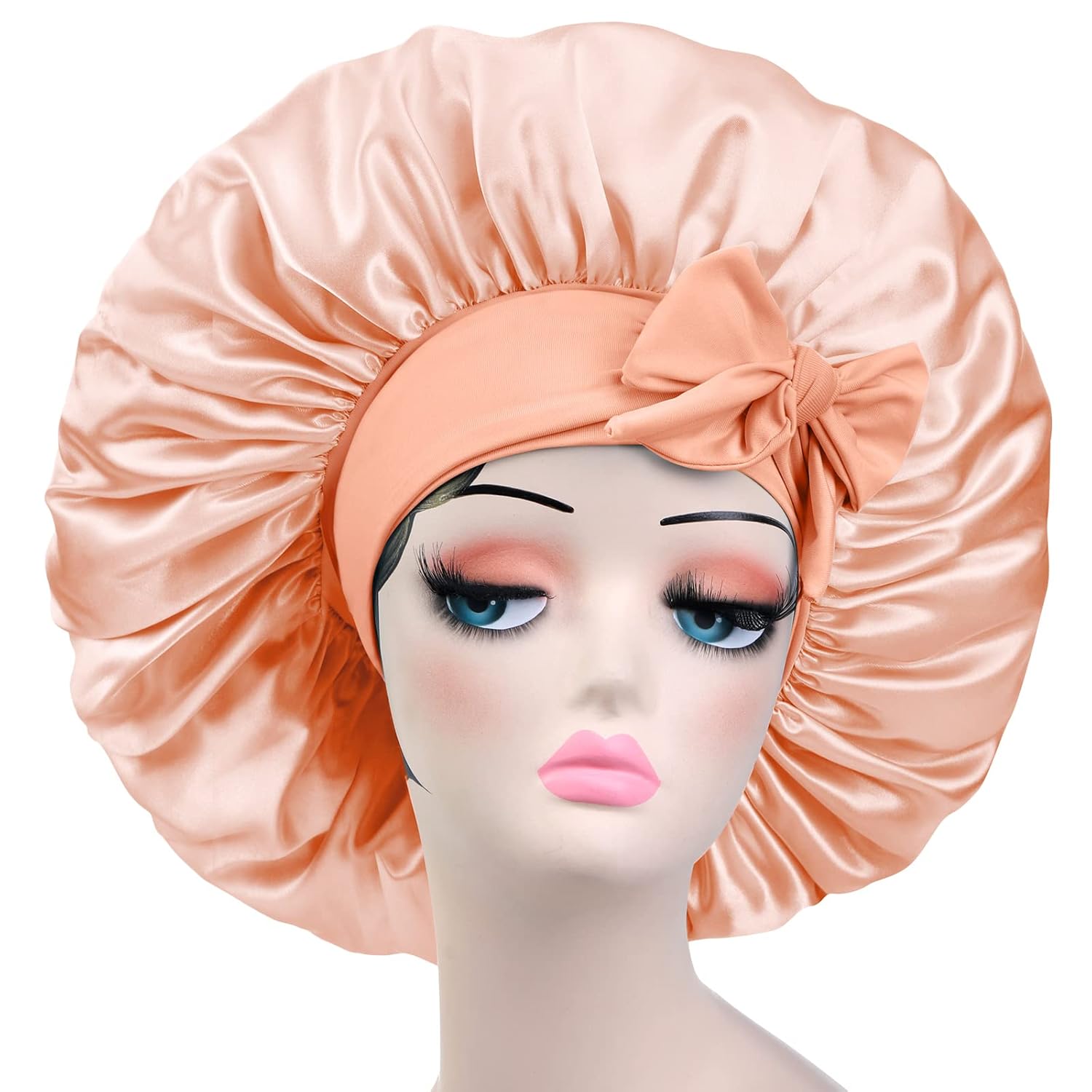 Buy now Satin Bonnet Silk for Hair Sleeping: Women Tie Bonnets Adjustable Night Cap Jumbo Size Comfortable Wide Band for Braids Curly Long Hair (Black) XX-Large Spink at indiglob india