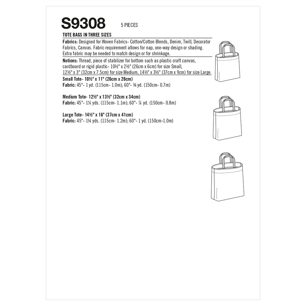 Buy now Simplicity Unlined Tote Bag Packet, Code 9308 Sewing Pattern, One Size, White, (SS9308OS) at indiglob india
