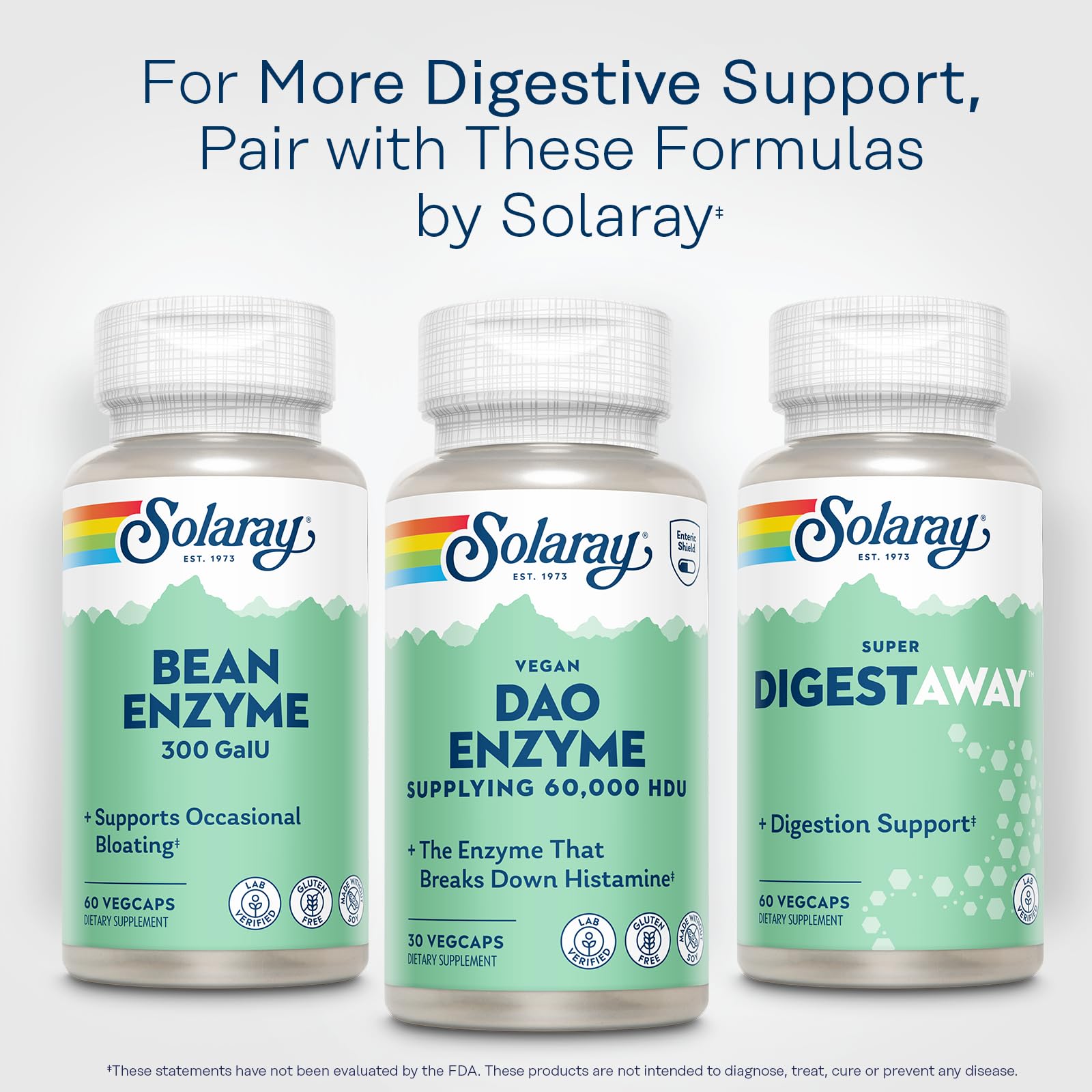 SOLARAY DAO Enzyme 60000 HDU, 30 VegCaps | Histamine Digestion Support, Plant Based DAO Enzyme, Enteric Coated, 30 Servings, Vegan, Lab Verified