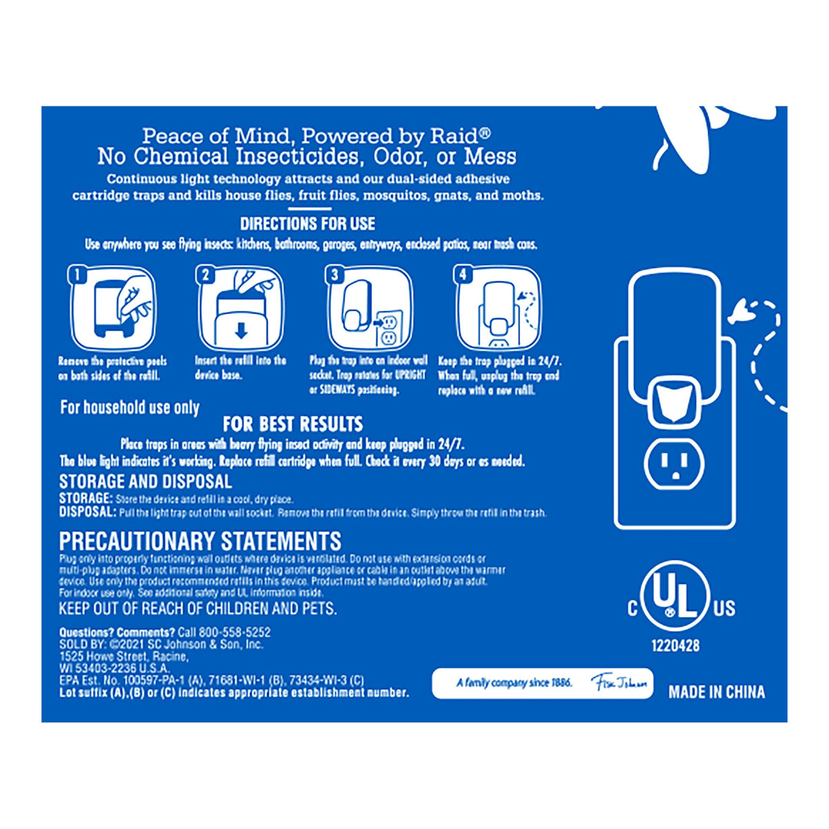 Raid Essentials Flying Insect Light Trap Starter Kit, 2 Plug-in Devices + 2 Cartridges, Featuring Light Powered Attraction