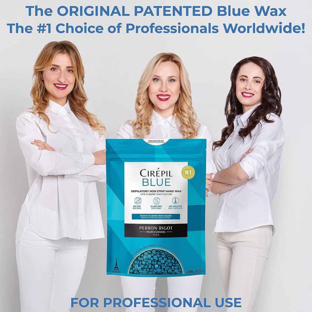 Cirepil BLUE Stripless Hard Wax Beads Bag 28.22oz / 800g | Face, body & bikini wax, unscented | Ideal for sensitive skin | Refill bag, low-temp, fluid gel texture, easy hair-removal