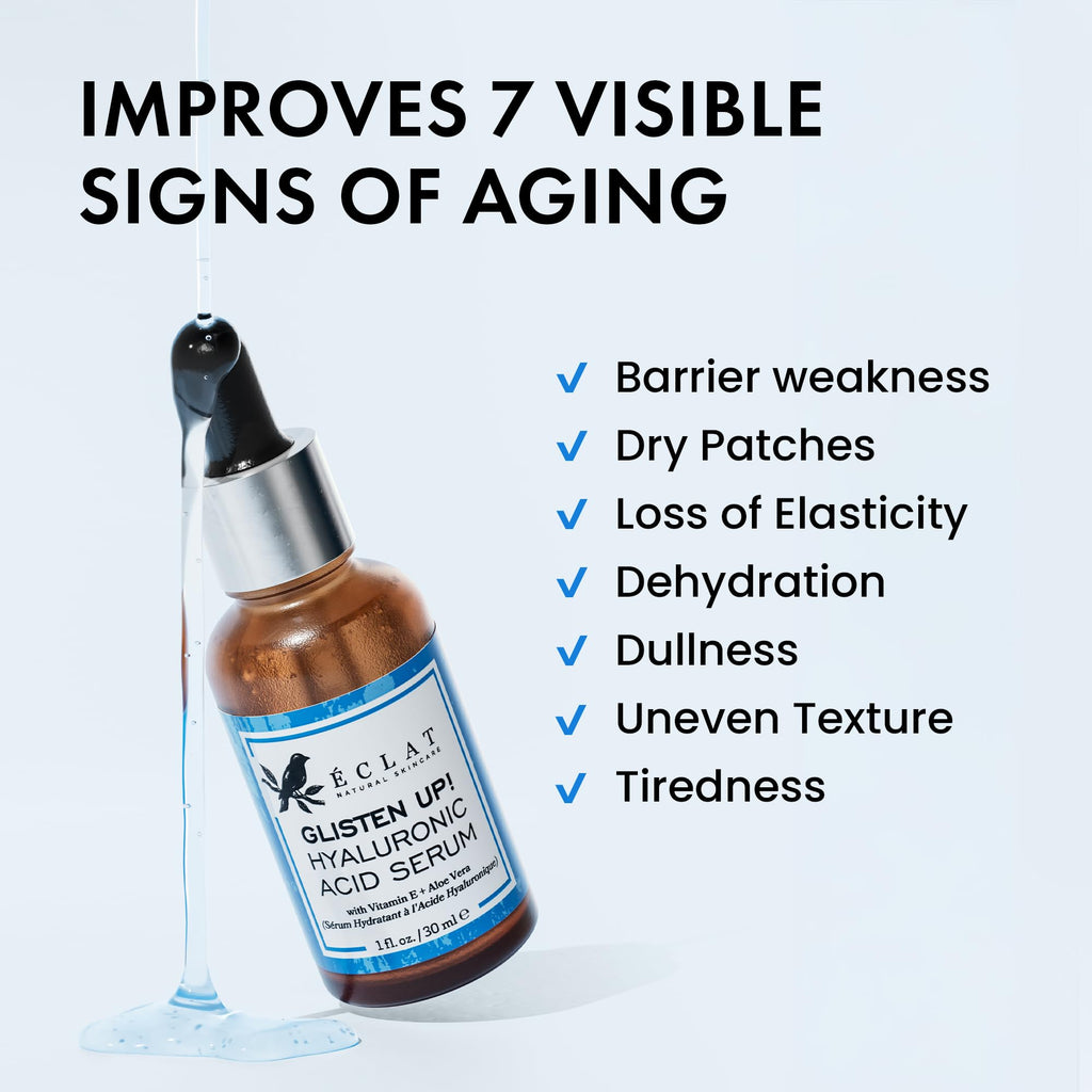 Buy now Eclat Skincare Hydrating Hyaluronic Acid Serum for Face – 2.5% Hyaluronic Acid + 3% B5, Green Tea & Jojoba Oil - Moisturizing & Plumping Formula for Radiant & Smoother Skin 1 Fl Oz at indiglob india