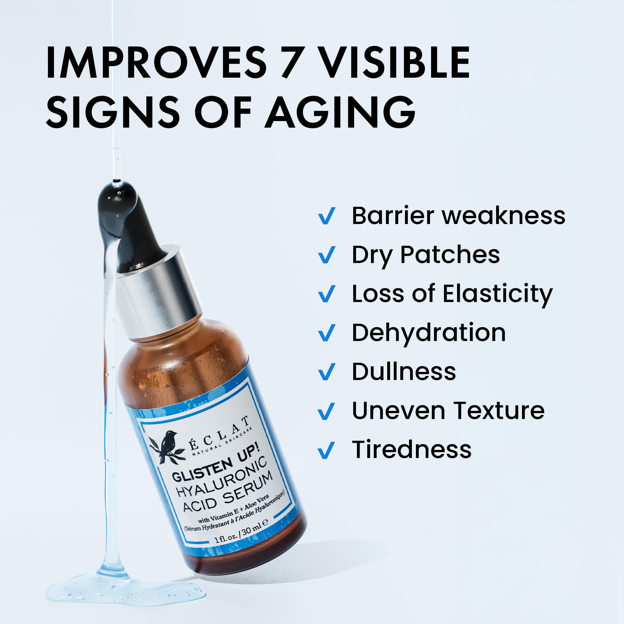 Buy now Eclat Skincare Hydrating Hyaluronic Acid Serum for Face – 2.5% Hyaluronic Acid + 3% B5, Green Tea & Jojoba Oil - Moisturizing & Plumping Formula for Radiant & Smoother Skin 1 Fl Oz at indiglob india