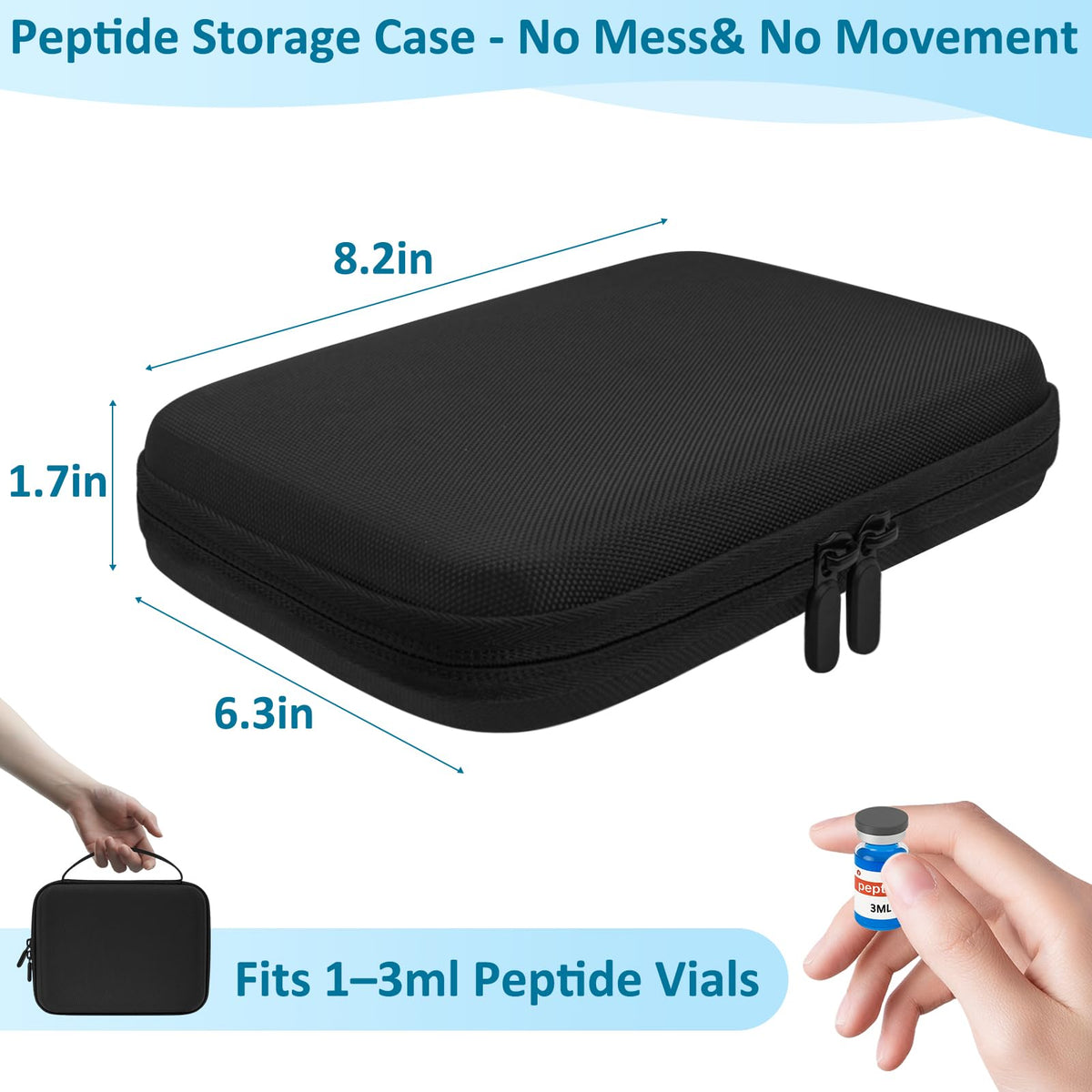 3ML Peptide Case – 63-Slot Peptide Organizer with Mesh Pocket, Fits 3ml Bottles, Peptide Storage Case for Fridge (Bag Only)