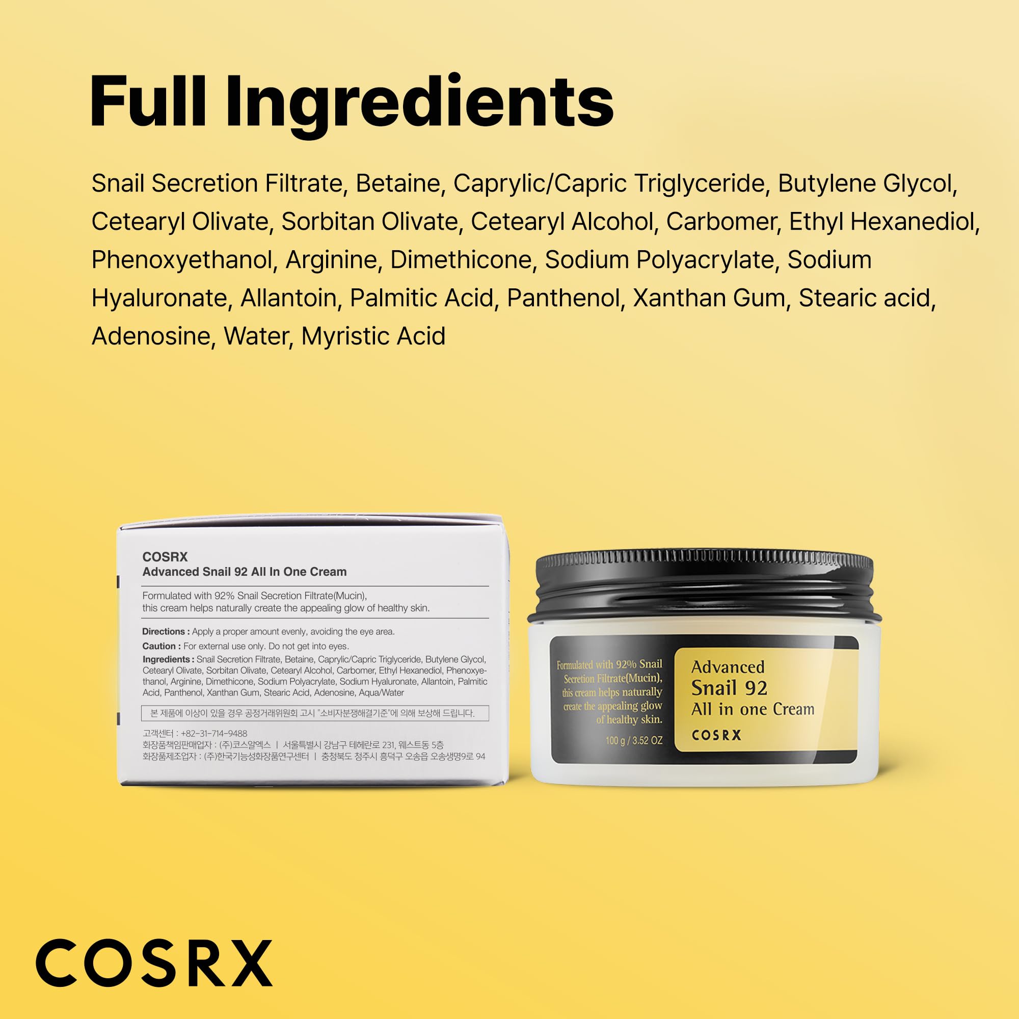 Buy now COSRX Snail Mucin 92% Face Moisturizer, 3.52 Oz, Lightweight Moisturing Cream for Soft, Glowy Skin, Korean Skin Care, Korean Moisturizer Face Cream at indiglob india