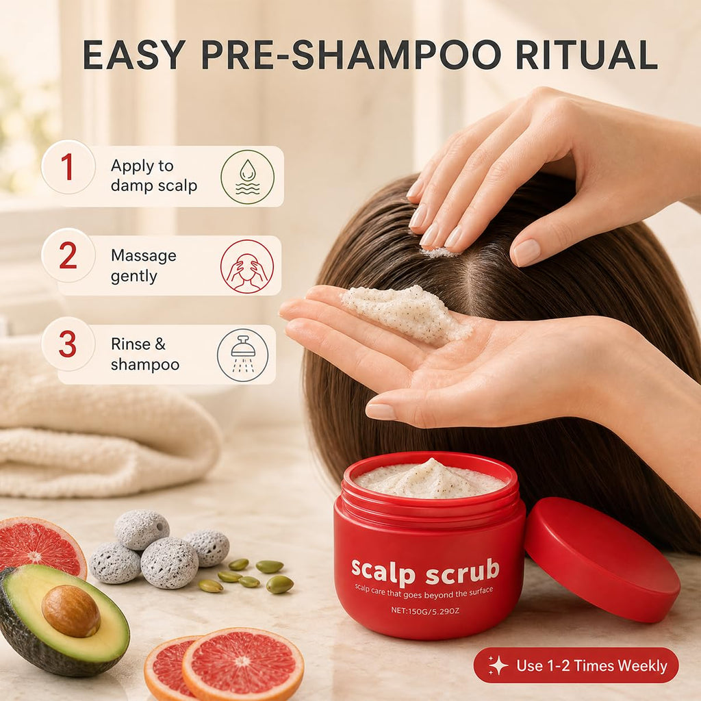 Exfoliating Scalp Scrub Psoriasis Red Jar for Women & Men, Scalp Detox Treatment with Gentle Scrub Particles, Removes Oil, Product Buildup & Dead Skin,Scalp Care for Healthy Looking Hair, 5.3 oz