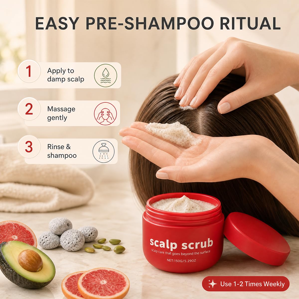 Exfoliating Scalp Scrub Psoriasis Red Jar for Women & Men, Scalp Detox Treatment with Gentle Scrub Particles, Removes Oil, Product Buildup & Dead Skin,Scalp Care for Healthy Looking Hair, 5.3 oz