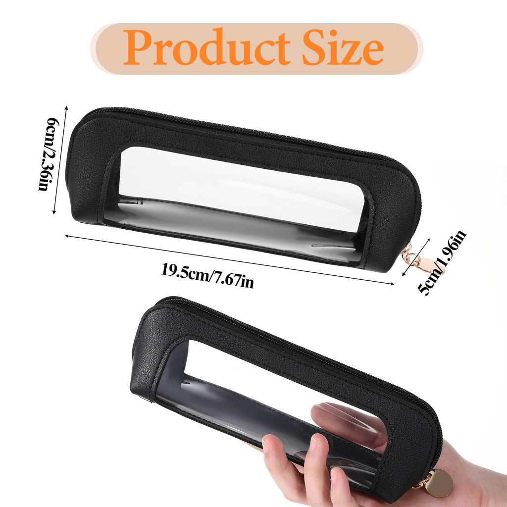 Premium imported Psyqtsuary small makeup bag crafted from PU leather, featuring a transparent window for easy visibility.