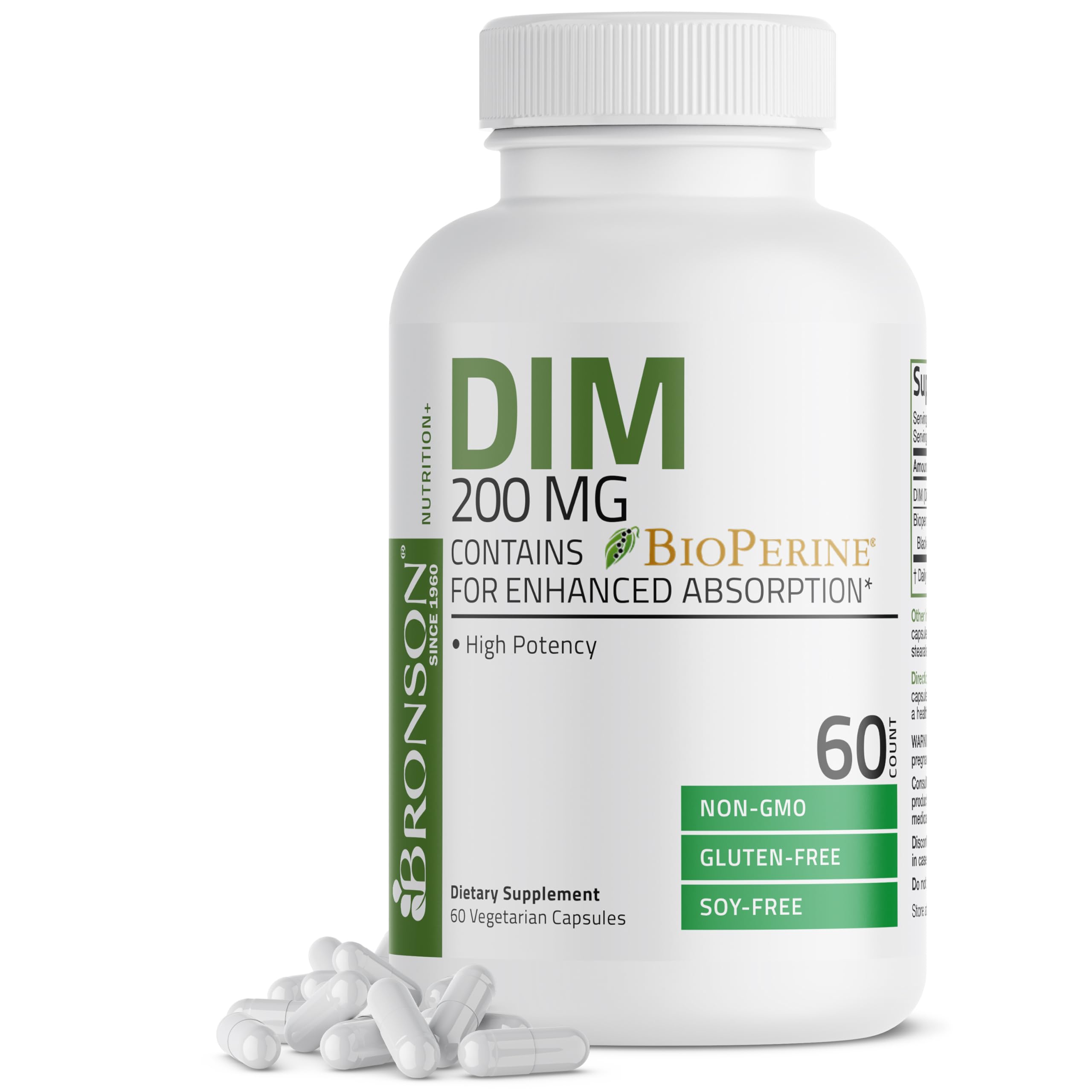 Bronson DIM 200 mg Diindolylmethane with BioPerine, 120 Vegetarian Capsules | Enhanced Absorption, Healthy Estrogen Metabolism & Balanced Hormones for Men & Women, Non-GMO, Gluten-Free & Soy-Free