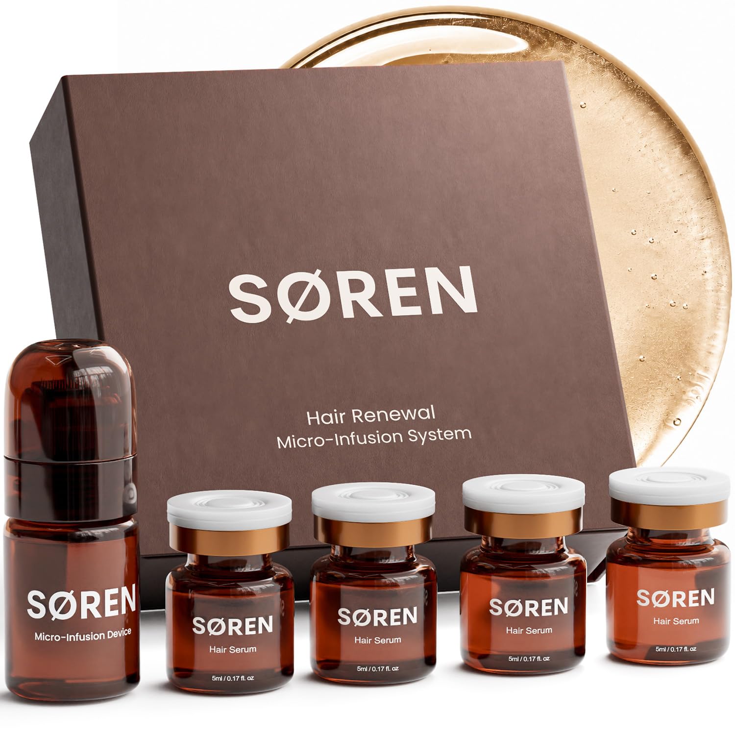 SØREN Micro Infusion Hair Renewal System by SOREN – Saw Palmetto & Peptide Scalp Treatment Kit | Supports Fuller, Thicker-Looking Hair | Gold Microinfuse Applicator | 3 Month Supply