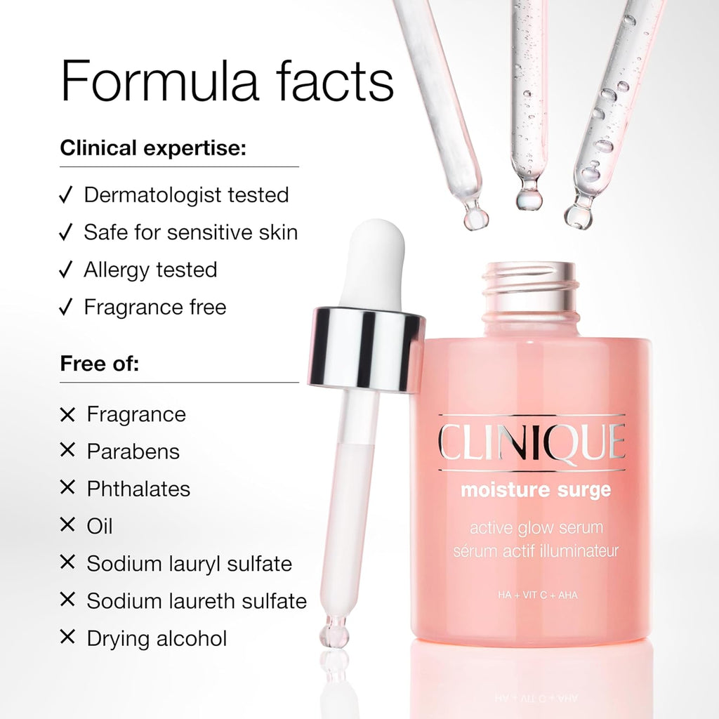 Buy now Clinique Moisture Surge Active Glow Serum with Lactic Acid, Hyaluronic Acid + Vitamin C | Hydrating, Lightweight + Oil Free at indiglob india