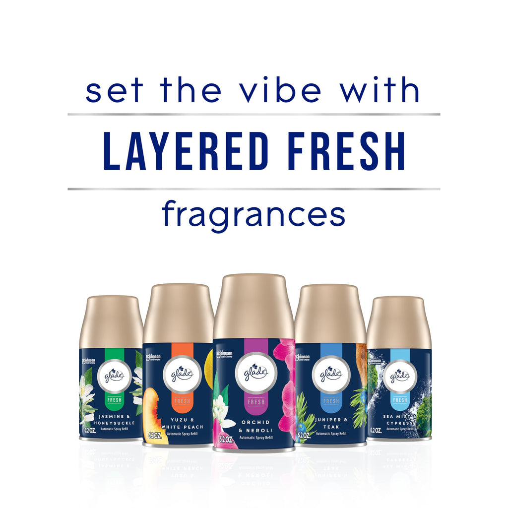 Glade Automatic Spray Refill, Air Freshener for Home and Bathroom, Orchid & Neroli, Fresh Collection, 6.2 Oz, 2 Count