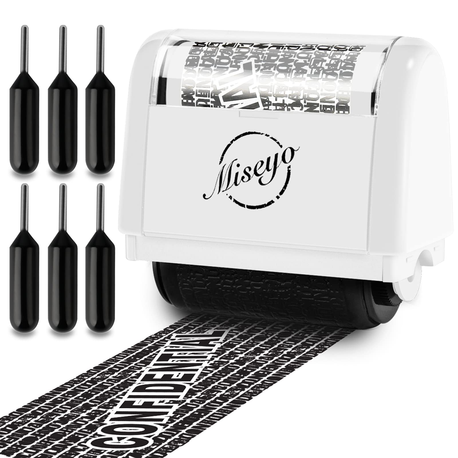 Buy now Miseyo Wide Identity Theft Protection Roller Stamp Set - Yellow (3 Refill Ink Included) White Stamp+6 Refills at indiglob india