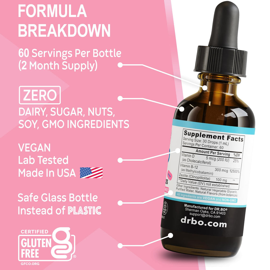 Zeolite Detox for Kids Lingo Drops - Natural Lingo Zeolite Drops for Kids Methylated B12 & D3 Advanced Clinoptilolite - Pure Extra Clinoptilolite Leap Liquid Detox Body Cleanse Supplement Ages 3+, 2oz