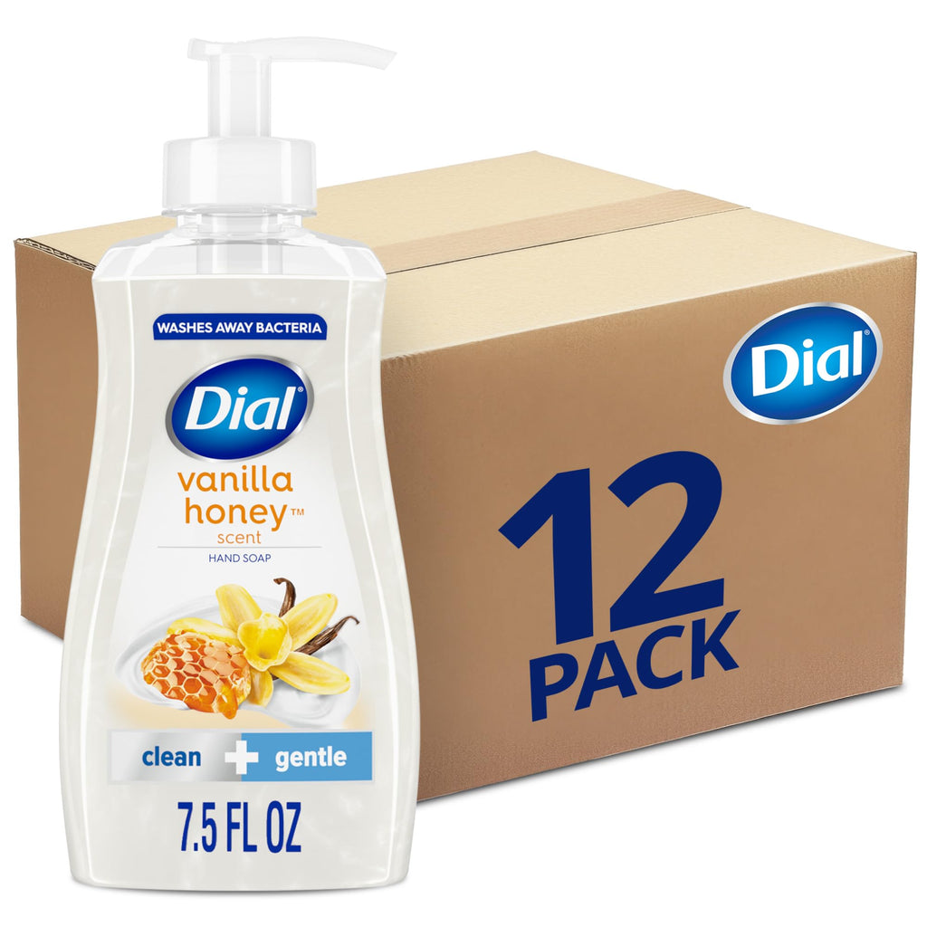 Dial Liquid Hand Soap, Vanilla Honey, 7.5 fl oz, Pack of 12 | Gentle on skin, creamy lather, clean rinsing formula, includes 12 bottles, vanilla honey scent, cream form