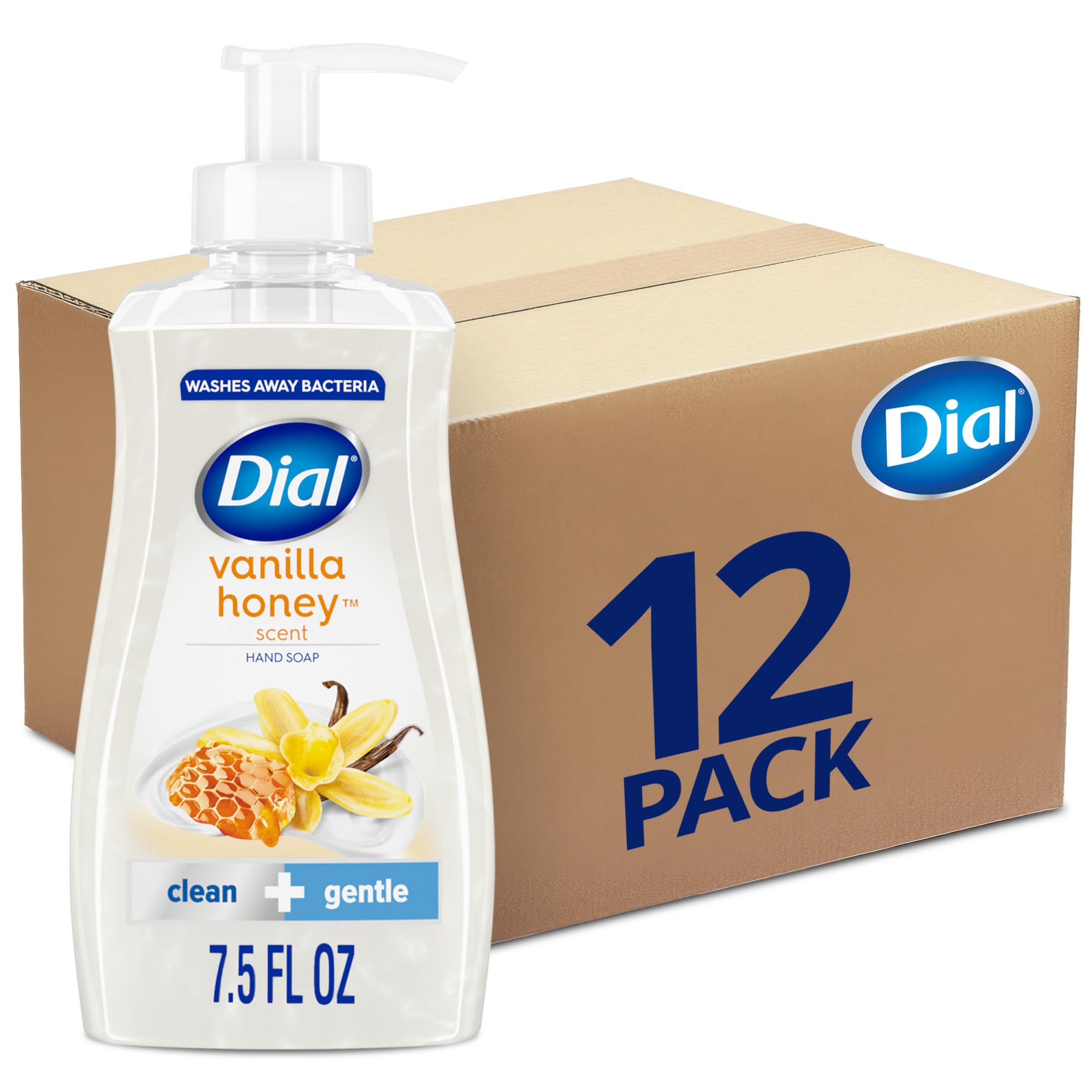 Dial Liquid Hand Soap, Vanilla Honey, 7.5 fl oz, Pack of 12 | Gentle on skin, creamy lather, clean rinsing formula, includes 12 bottles, vanilla honey scent, cream form