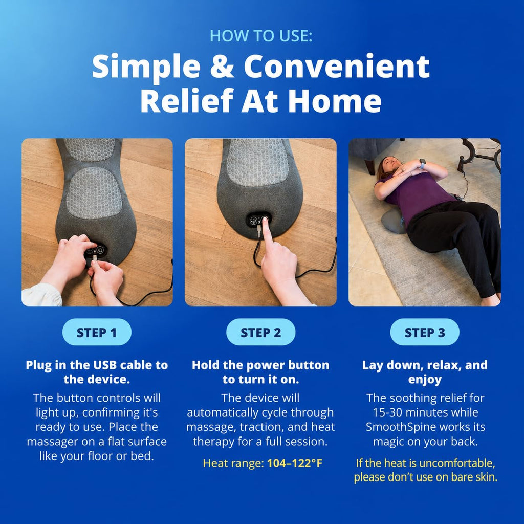 SmoothSpine Triple Fusion Back Massager with Heat for Lower Back Comfort XL