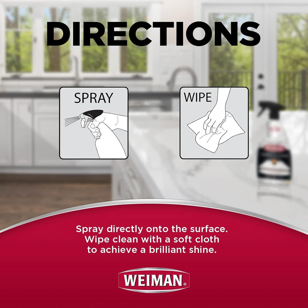 Buy now Weiman Quartz Countertop Cleaner and Polish - Clean and Shine Your Granite, Marble Countertops, Kitchen Island, and Stone Surfaces with UV Anti-Fade Protection, Citrus, 24 Ounce with Microfiber Cloth at indiglob india