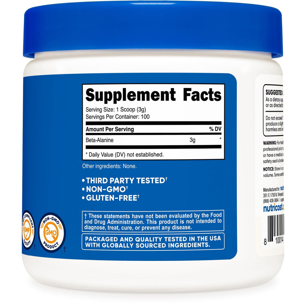 Nutricost Beta Alanine Powder 300 Grams (10.7oz) - 3 Grams Per Serving