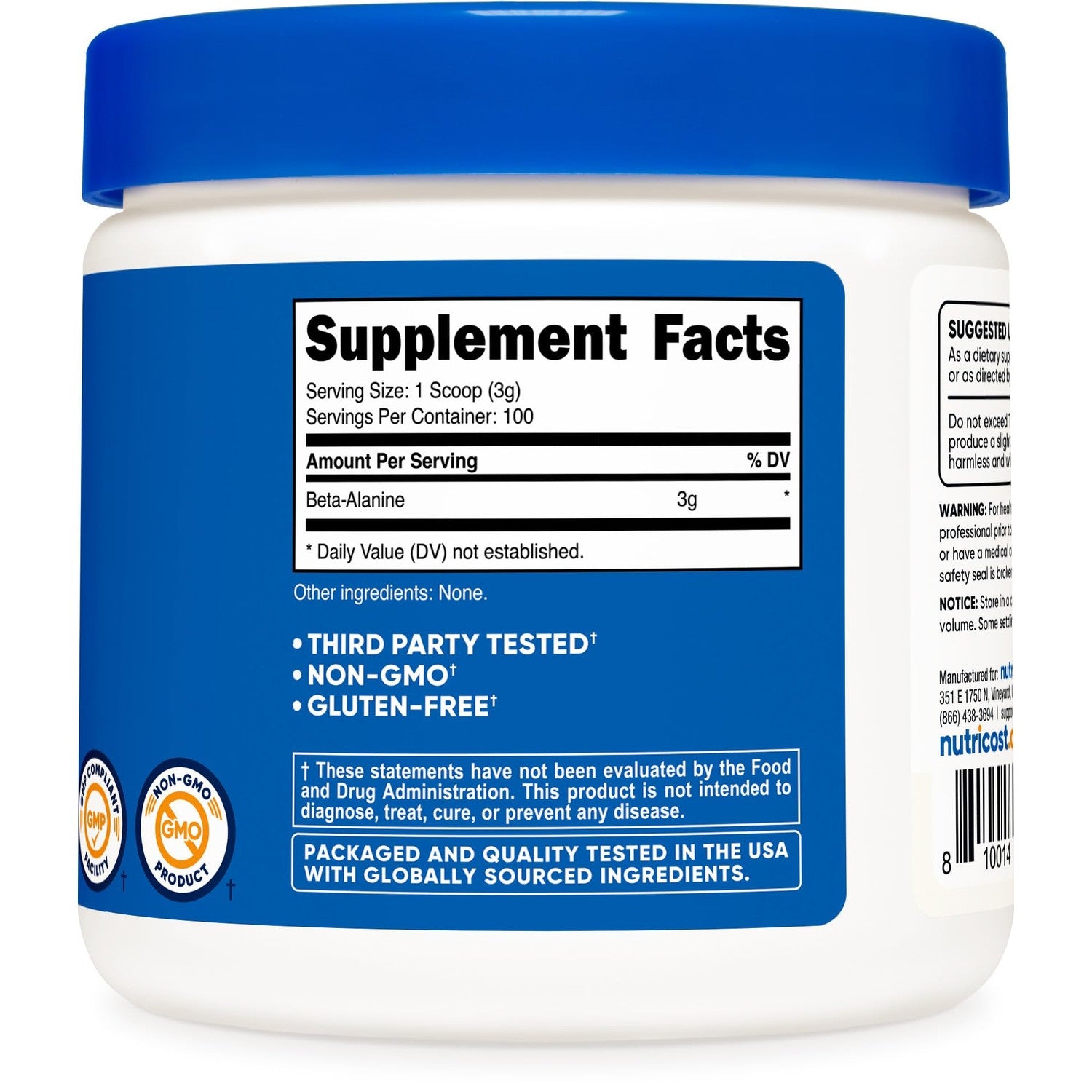 Nutricost Beta Alanine Powder 300 Grams (10.7oz) - 3 Grams Per Serving