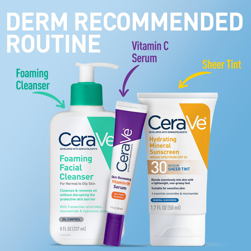 CeraVe Tinted Sunscreen for Face, Mineral SPF 30 Moisturizer, Medium, 1.7oz | Skin Care, Face Sunscreen, Hyaluronic Acid, Zinc Oxide, Titanium Dioxide, Sheer Tint, Healthy Glow, Blends Seamlessly