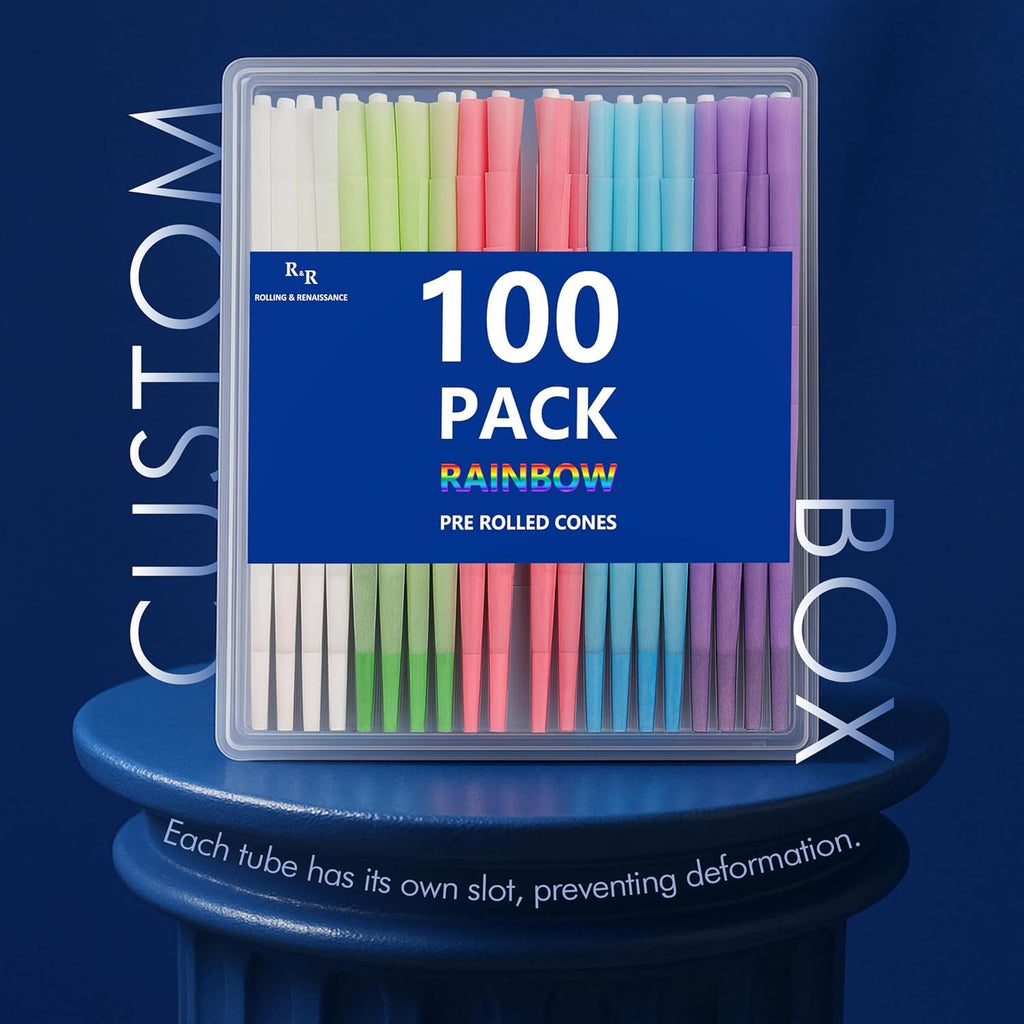 100 Pack Colorful Rolling Papers Pre Rolled Cones King Size - 108mm King Size Pre Rolls Paper with Filter Tips Rainbow cones Filling funnels/Mini Scoop/Packing Sticks