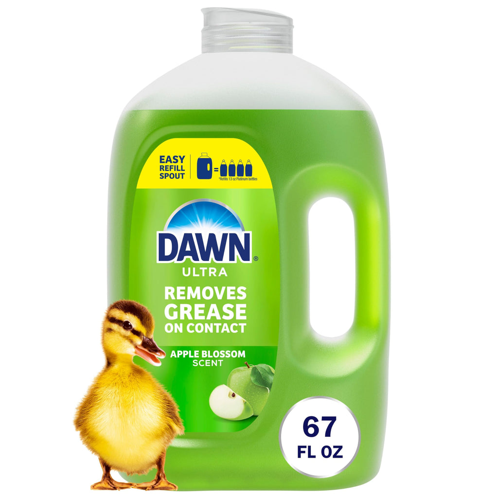 Dawn Ultra Dish Soap Refill Jug, Large Size Liquid Dishwashing Detergent, Powerful Dish Soap for Grease, Apple Blossom Scent, 67oz