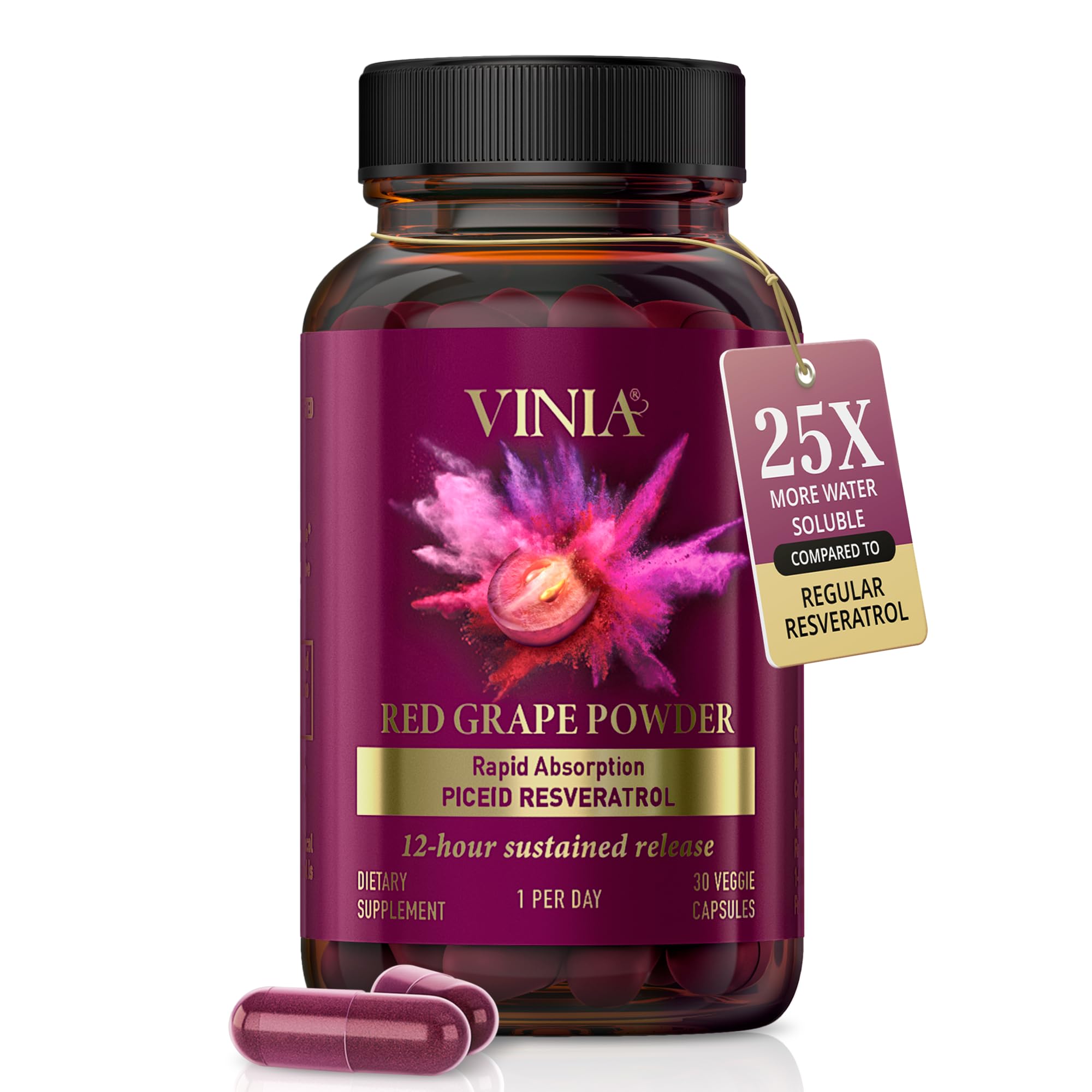 VINIA Blood Flow | Piceid Resveratrol Capsules | Vegan, Non-GMO, 30 Count | Heart Health | Healthy Blood Pressure Support* | Nitric Oxide Production | Red Grape Antioxidant Supplement