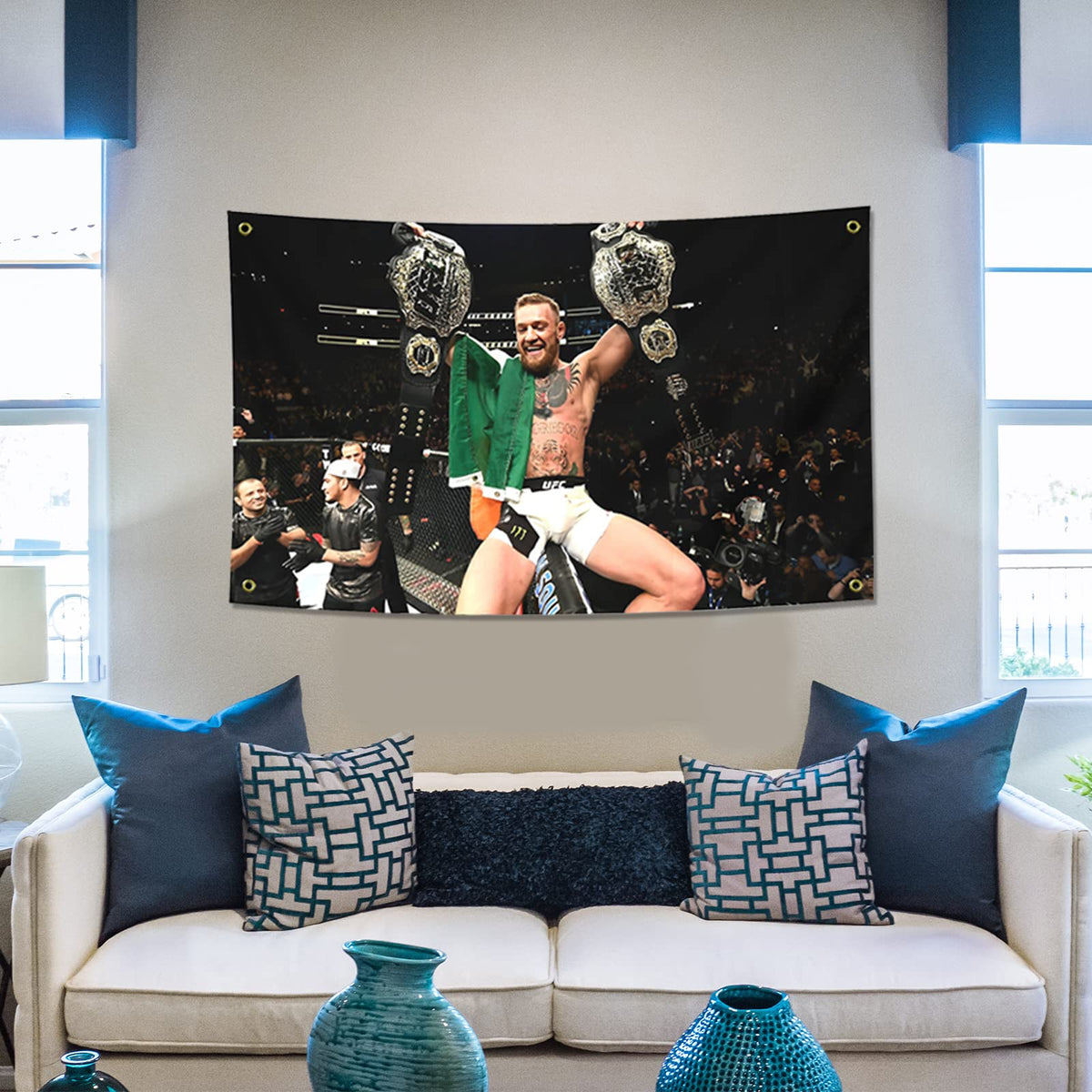 Conor McGregor Boxing Flag Funny Poster Durable Man Cave Wall Flag with Brass Grommets 3x5 Feet Tapestry for College Dorm Room Decor,Outdoor,Bedroom, Parties gifts, travel, filming,events,festivals..