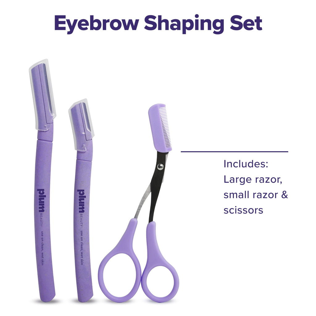 Plum Beauty Eyebrow Shaping Set – 2 Razors & Trimming Scissor with Brush