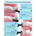 Plaque Remover for Teeth, Dental Cleaning Kit Tartar Remover for Teeth with LED Light & 5 Modes, Rechargeable Dental Cleaner, 4 Replaceable Heads