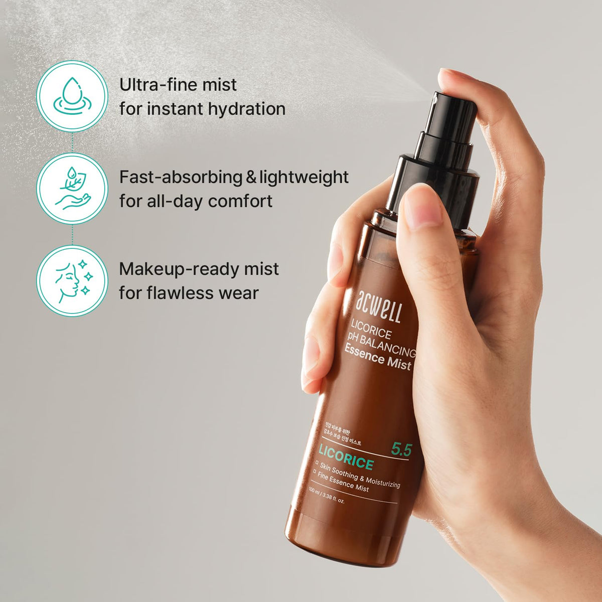 ACWELL Licorice pH Balancing Essence Hydrating Face Mist – Ultra-Fine Facial Spray, Triple Hyaluronic Acid & Panthenol, Soothing & Barrier Repair for Sensitive Skin, 3.38 fl oz