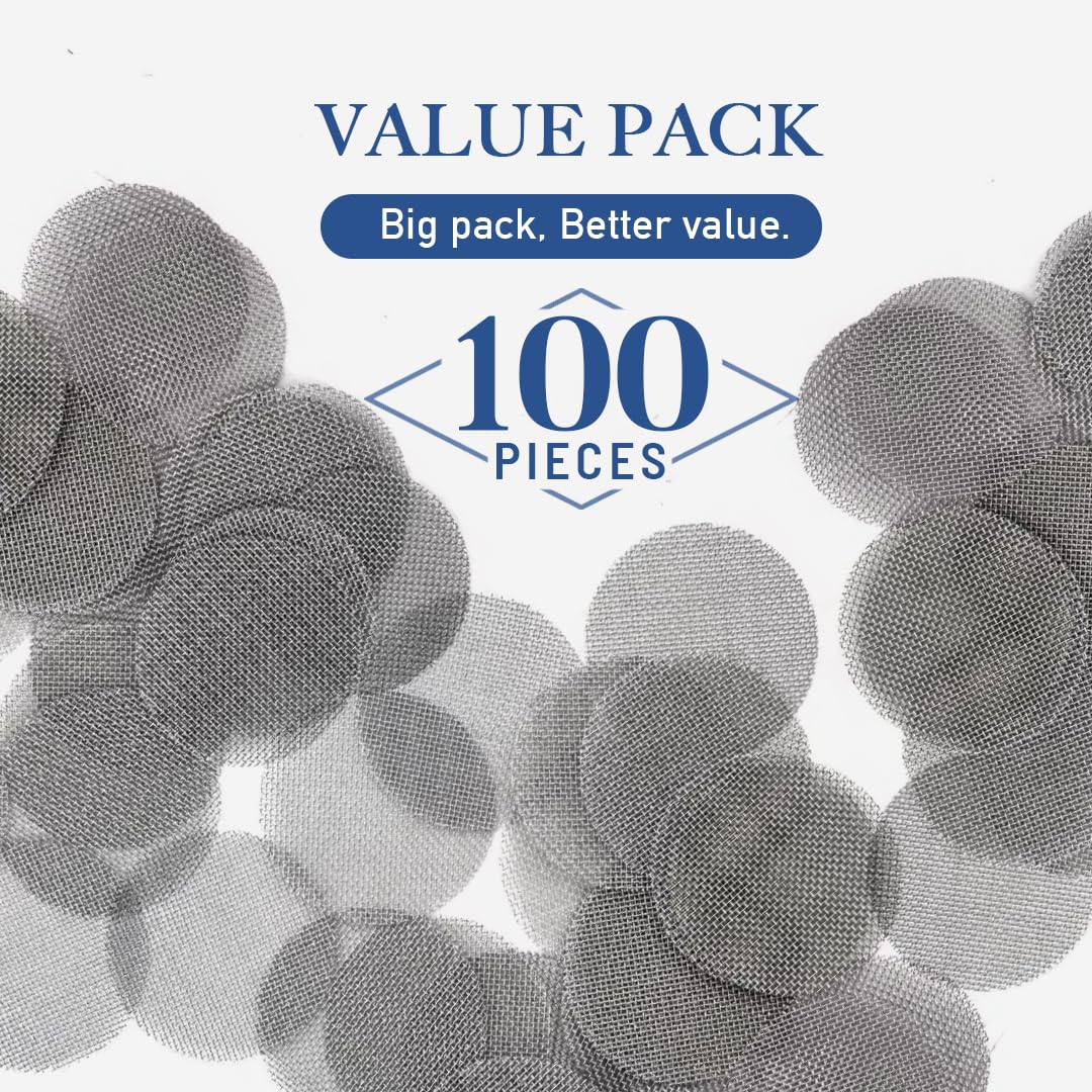 Lova Pipe Screens 100 Pack, 3/4 Inch (0.75") 304 Stainless Steel Mesh Pipe Filter Screens for Tobacco Pipes - Reusable Bowl Screens, Heat Resistant Smoking Pipe Accessories