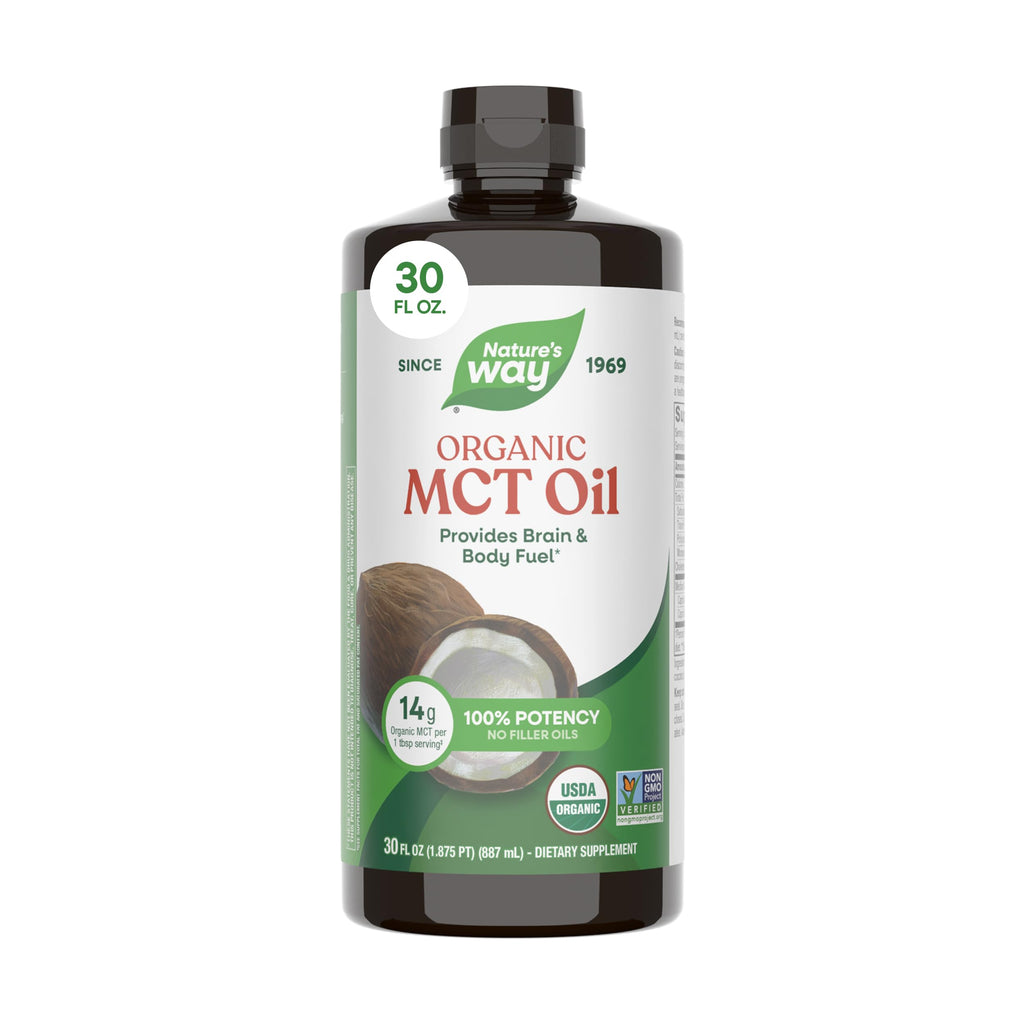 Nature's Way Organic MCT Oil, Brain and Body Fuel*, Keto & Paleo, 16 Fl Oz | Liquid Coconut MCT Oil with C8 Caprylic & C10 Capric Acids, 14 g Medium Chain Triglycerides per Serving, Non-GMO