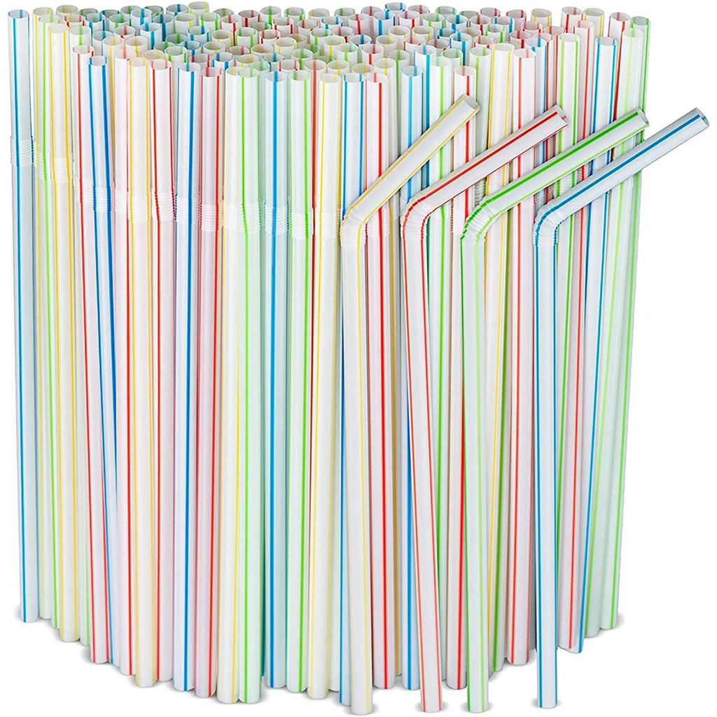 [600 Pack] 8" Flexible Plastic Straws, Bendable Disposable Drinking Straws