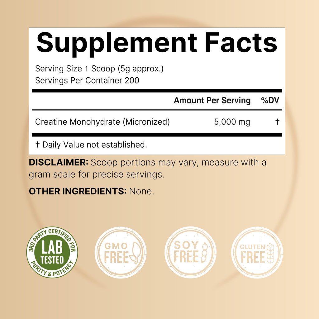 NatureBell Micronized Creatine Monohydrate Powder, 200 Servings | 5g Per Serving. Creatine Bulk Supply (1 kg / 2.2 lb). Unflavored & Easy-to-Mix. Keto, Vegan, Filler Free.