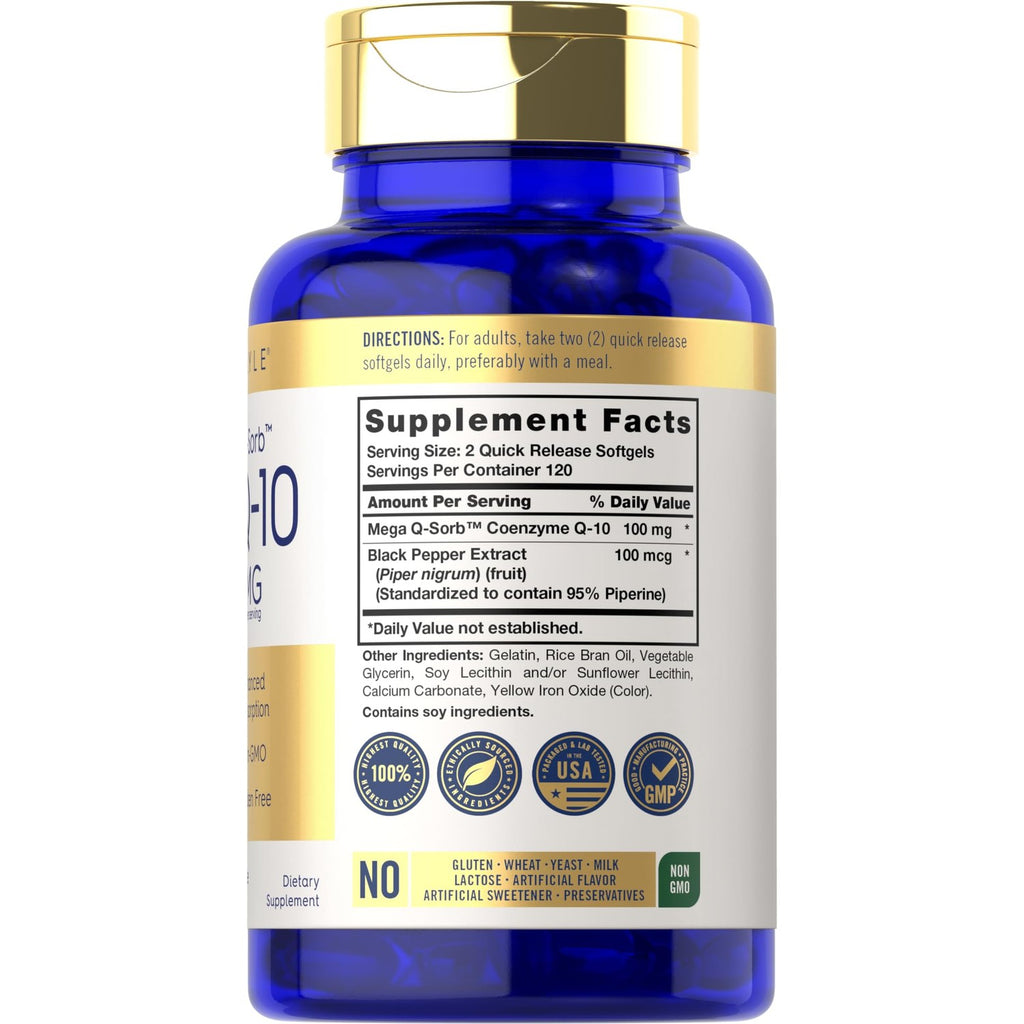 Carlyle CoQ10 100mg Softgels | 240 Count | Mega Q-Sorb Coenzyme Q-10