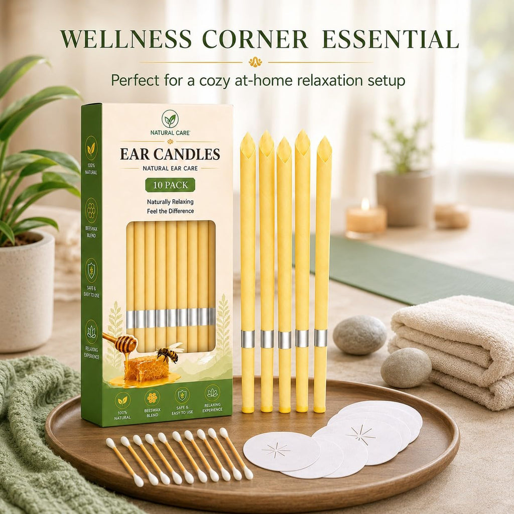 10 Pcs Ear Wax Removal Kit Ear Candle with Protective Discs, Storage Box & Cotton Swabs, Natural SPA Relaxation Candles Set for Home Use