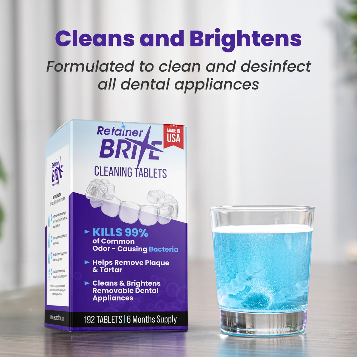 Retainer Brite – Aligner Cleaning Tablets for Invisalign, Mouth Guard Cleaner, Night Guard Cleaner and other Dental Appliances. FDA Registered and Made in USA. 192 Tablets – 6 Month Supply