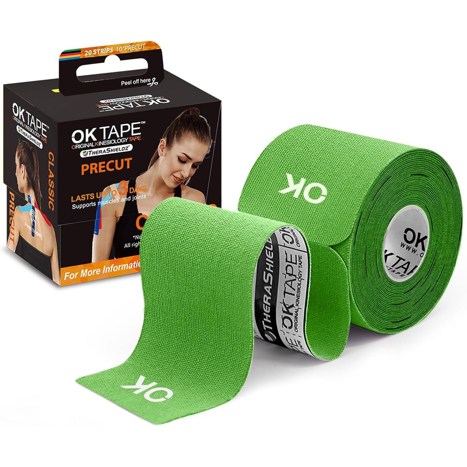 Buy now OK TAPE Kinesiology Tape 10 inches Precut, 20 Strips, Cotton Elastic Athletic Tape Latex Free, 2in x 16ft, Black 20 Count (Pack of 1) Lime at indiglob india