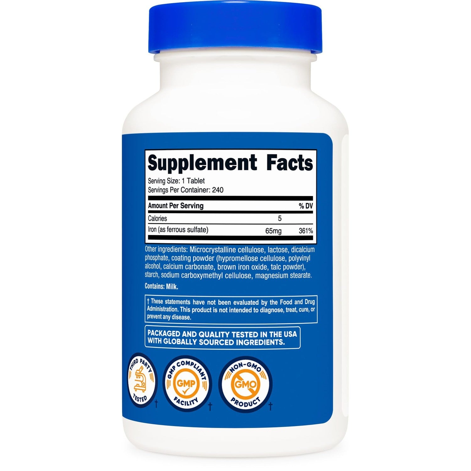 Nutricost Iron (As Ferrous Sulfate) 65mg, 240 Tablets - Non-GMO, Gluten Free (Pack of 2)