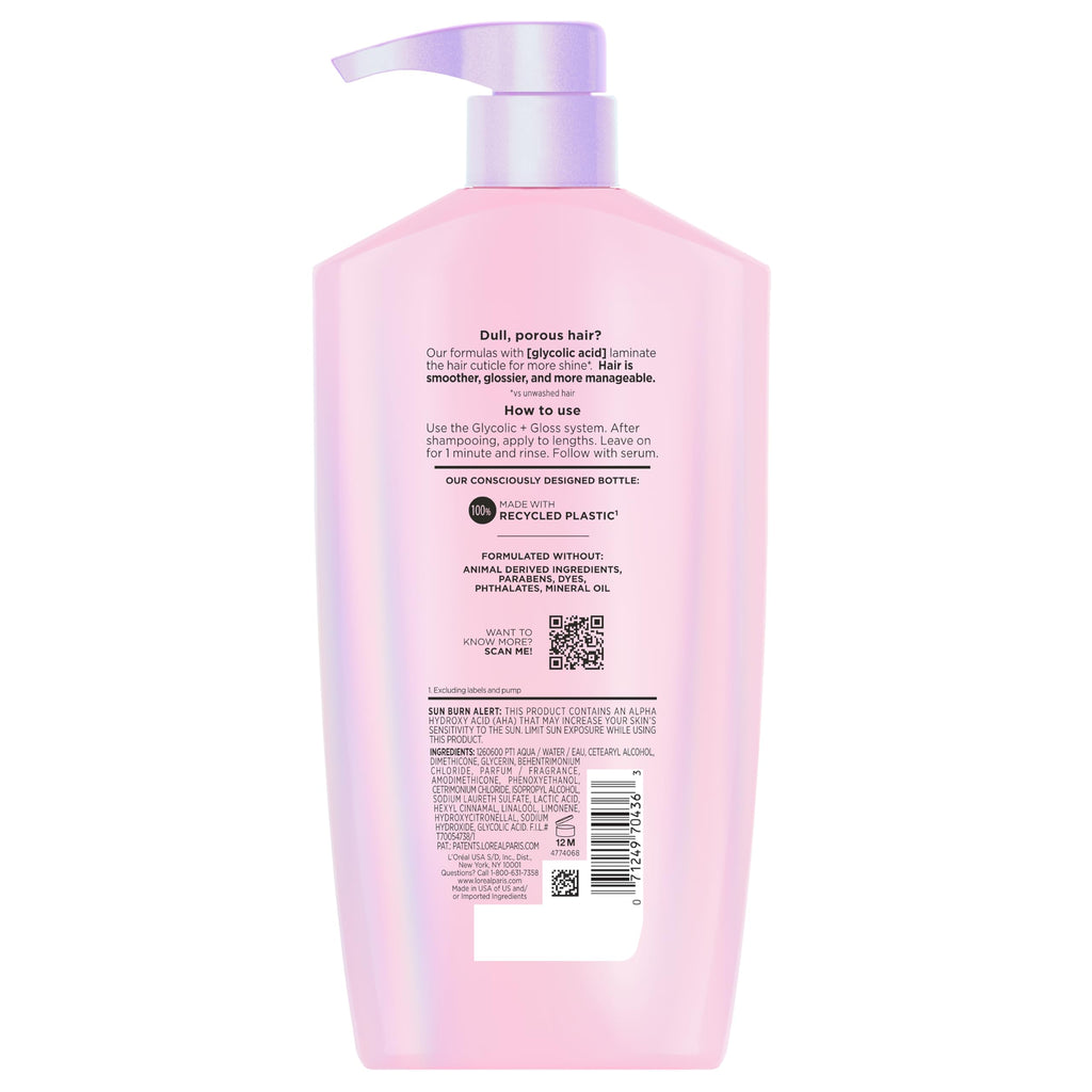 L'Oreal Paris Elvive Glycolic + Gloss Shine Boosting Conditioner, Cleanses and Smooths Dull, Porous Hair Into High-Shine, Glossy Hair, 28 Fl Oz