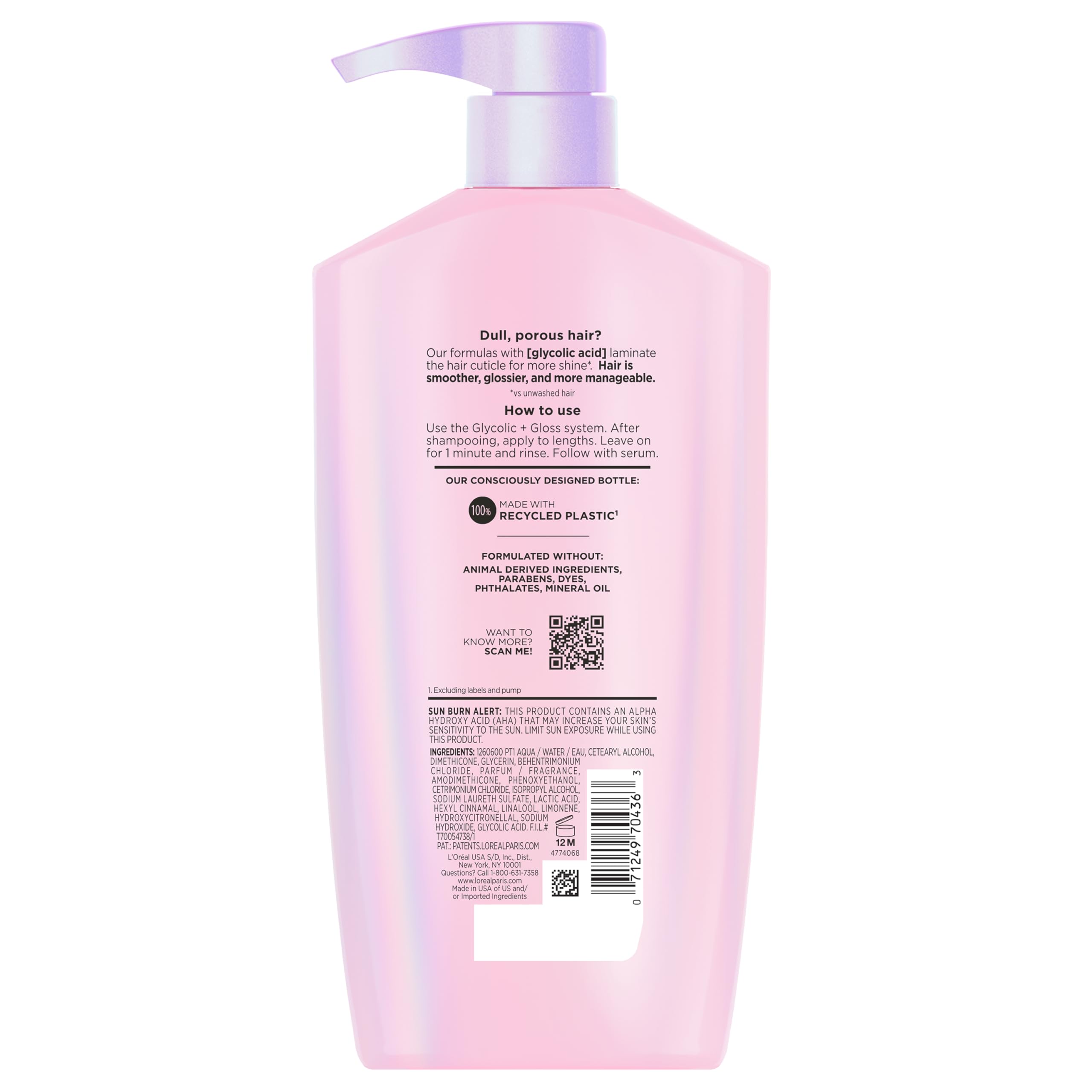 L'Oreal Paris Elvive Glycolic + Gloss Shine Boosting Conditioner, Cleanses and Smooths Dull, Porous Hair Into High-Shine, Glossy Hair, 28 Fl Oz