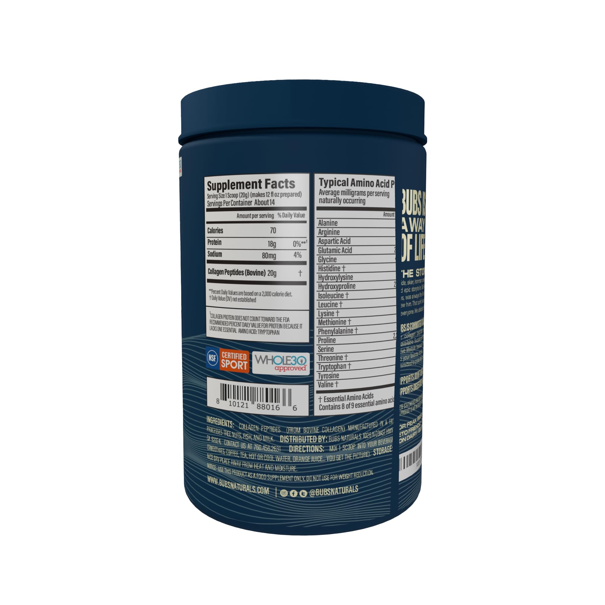 BUBS Naturals Unflavored Collagen Peptides Powder, Best Proteins for Joints & Skin, Pasture Raised Grass Fed, Paleo and Keto Friendly, Whole30 Approved, Non-GMO Dairy & Gluten Free, 10oz, 14 Servings
