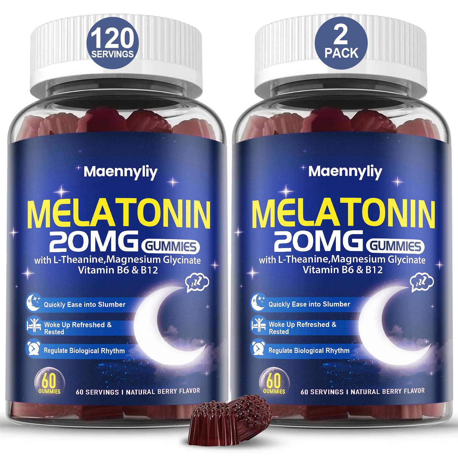 Maennyliy Melatonin 20mg Gummies for Adults - Sugar Free Melatonin Gummies | Extra Strength with L-Theanine, Magnesium, Ashwagandha, Turmeric, D3 & Zinc - Non-Habit Forming, Vegan, Non-GMO, 120 Gummies