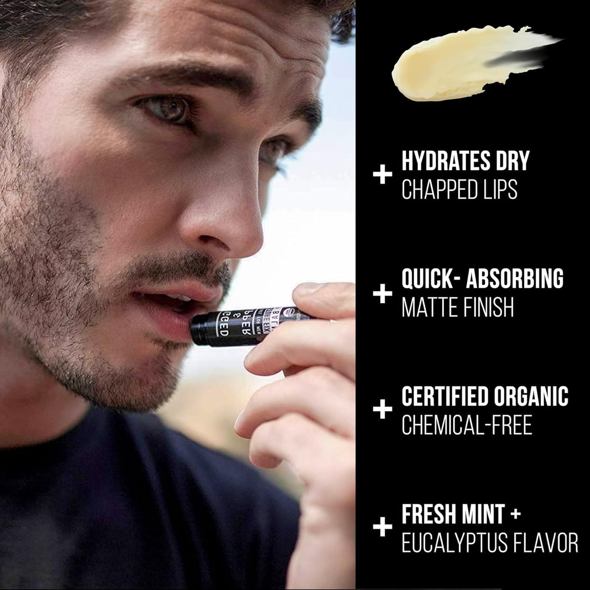 RUGGED & DAPPER Lip Balm for Men - Certified Organic + Natural Ingredients - 4 Pack - Hydrating Mens Chapstick -