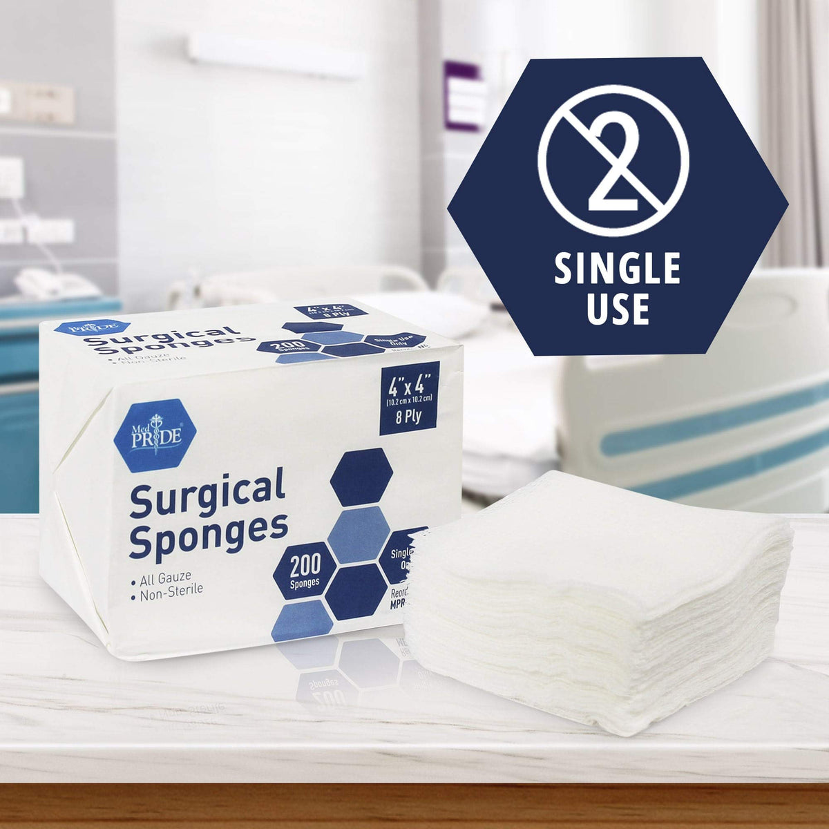 MED PRIDE Surgical Gauze Sponges,4 x 4 in,Non-Sterile,200-Count Pack (4x4 8 Ply)