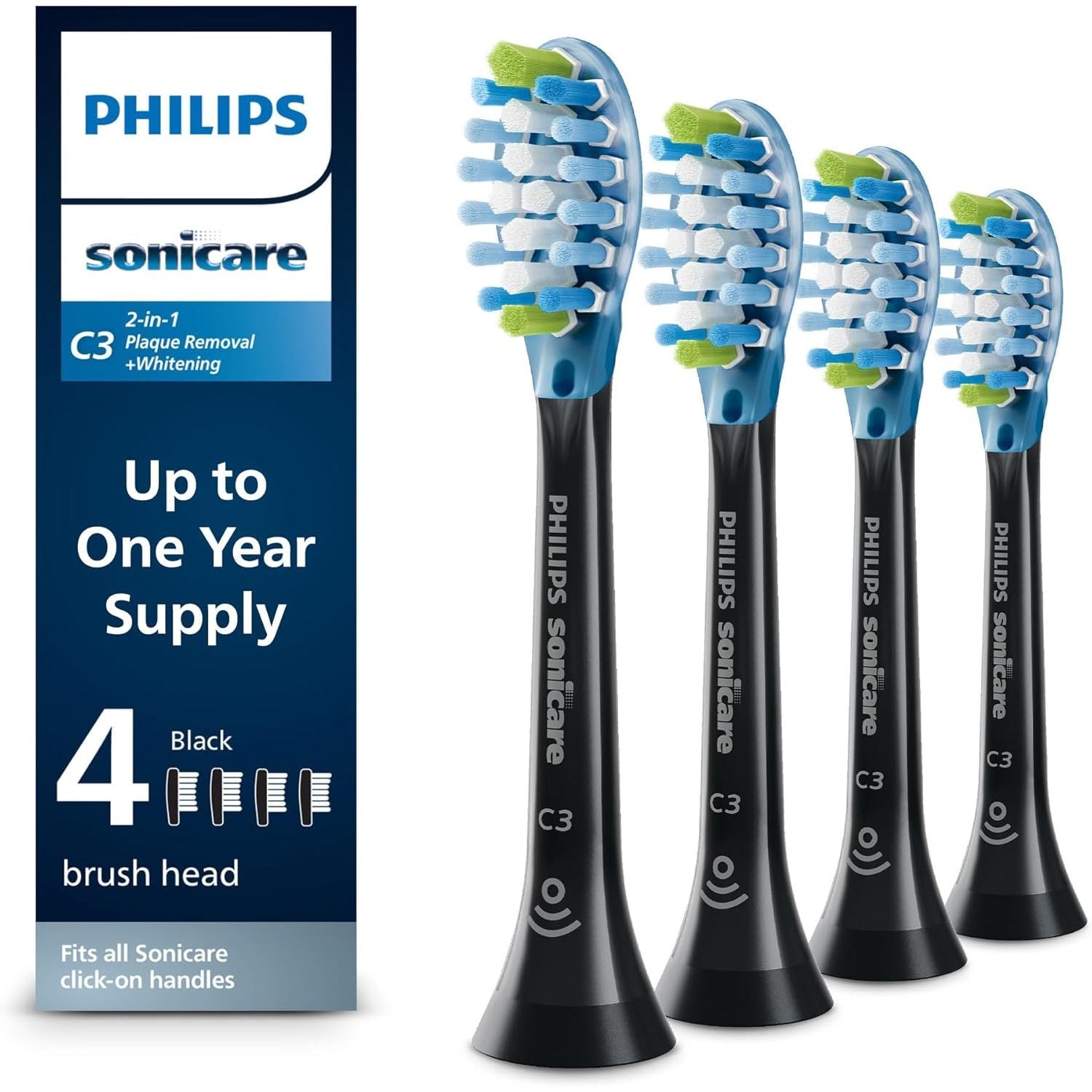 Buy now Philips Sonicare Genuine C3 Premium Plaque Control Replacement Toothbrush Heads, 2 Brush Heads, Black, HX9042/95 4 Count (Pack of 1) Black at indiglob india