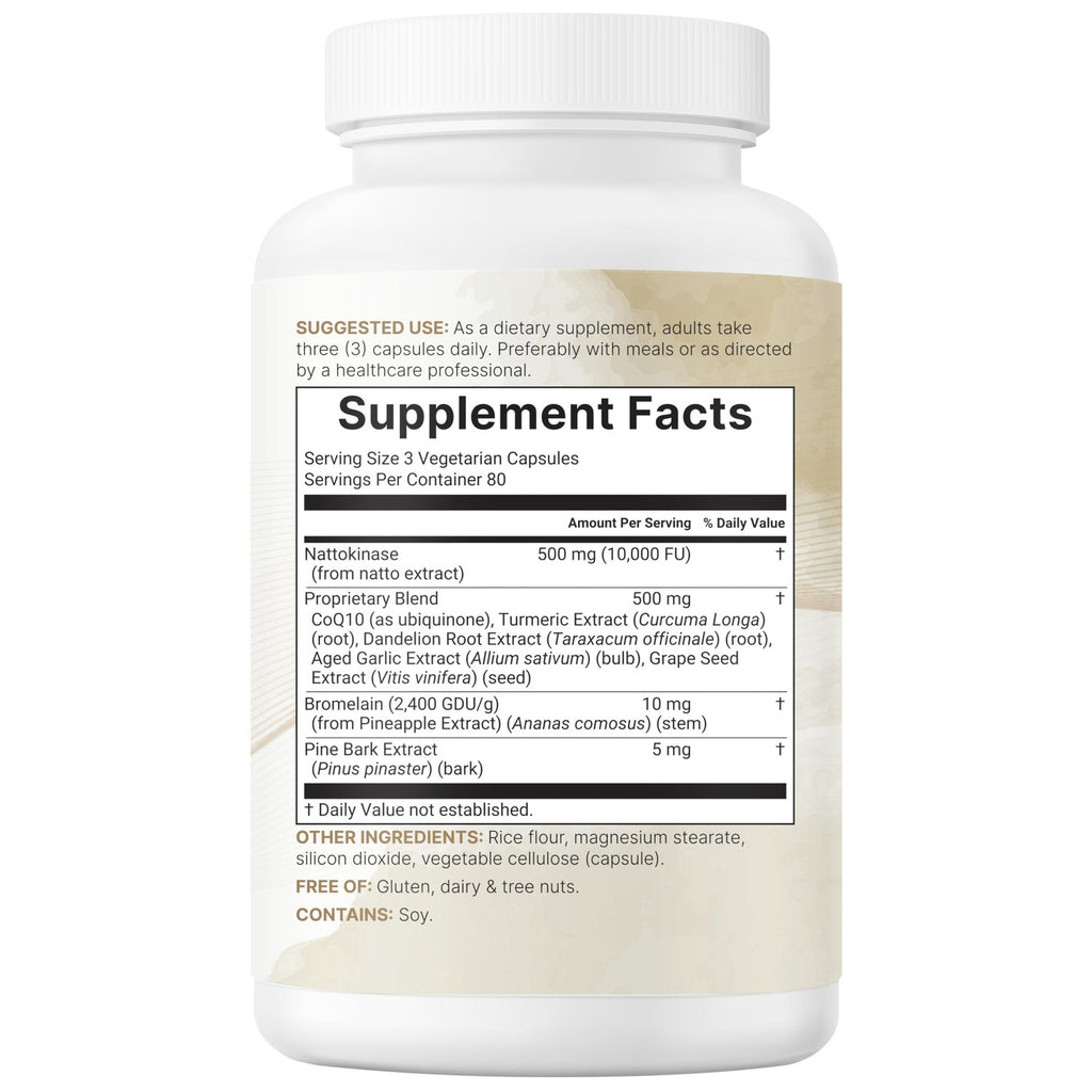 Micro Ingredients Nattokinase 10,000 FU Per Serving, 240 Veggie Capsules | Natural Natto Extract with CoQ10, Turmeric, Aged Garlic & Pine Bark Extract. Non-GMO, Gluten Free.